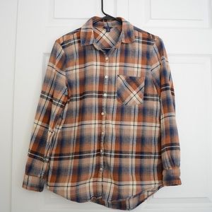 Aeropostale orange tan plaid flannel shirt